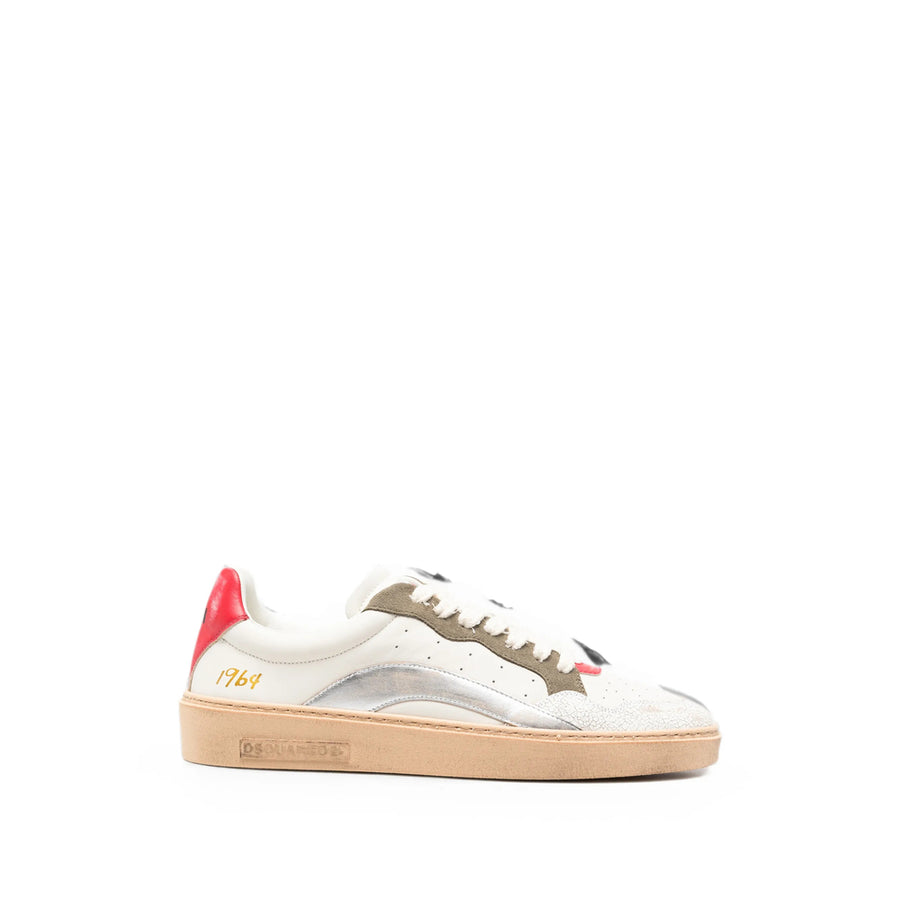 Leather Sneakers With Panelled Design White Calf Trainers