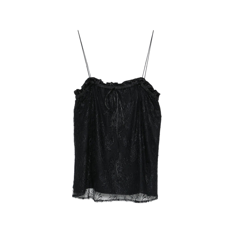 Top With Lace Trim, Black Viscose Tops