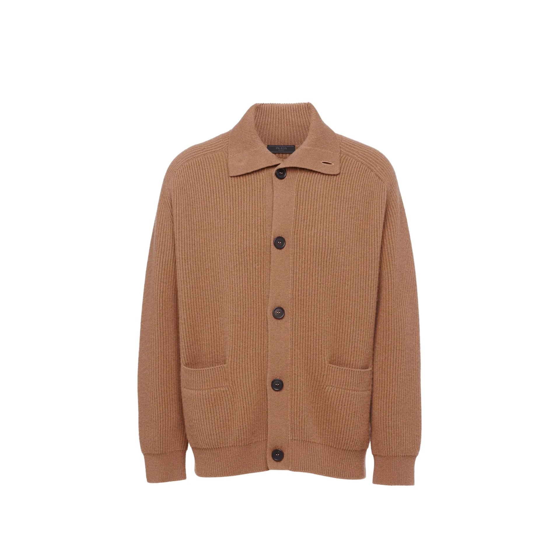 Ribbed Knit Cashmere Cardigan Brown