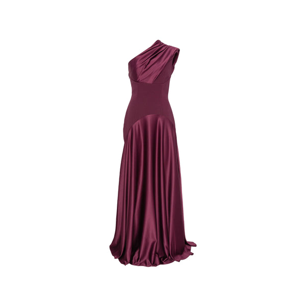 Dress One-Shoulder Purple Polyester Evening