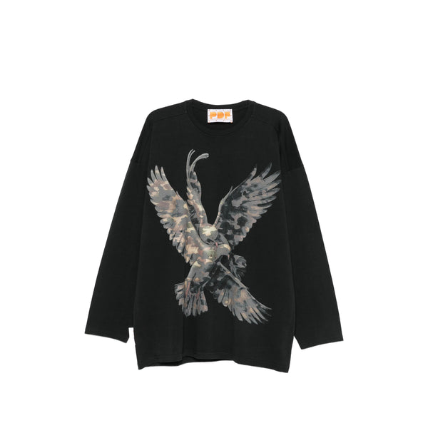Long-Sleeve Graphic Print T-Shirt Black Cotton Sweatshirts
