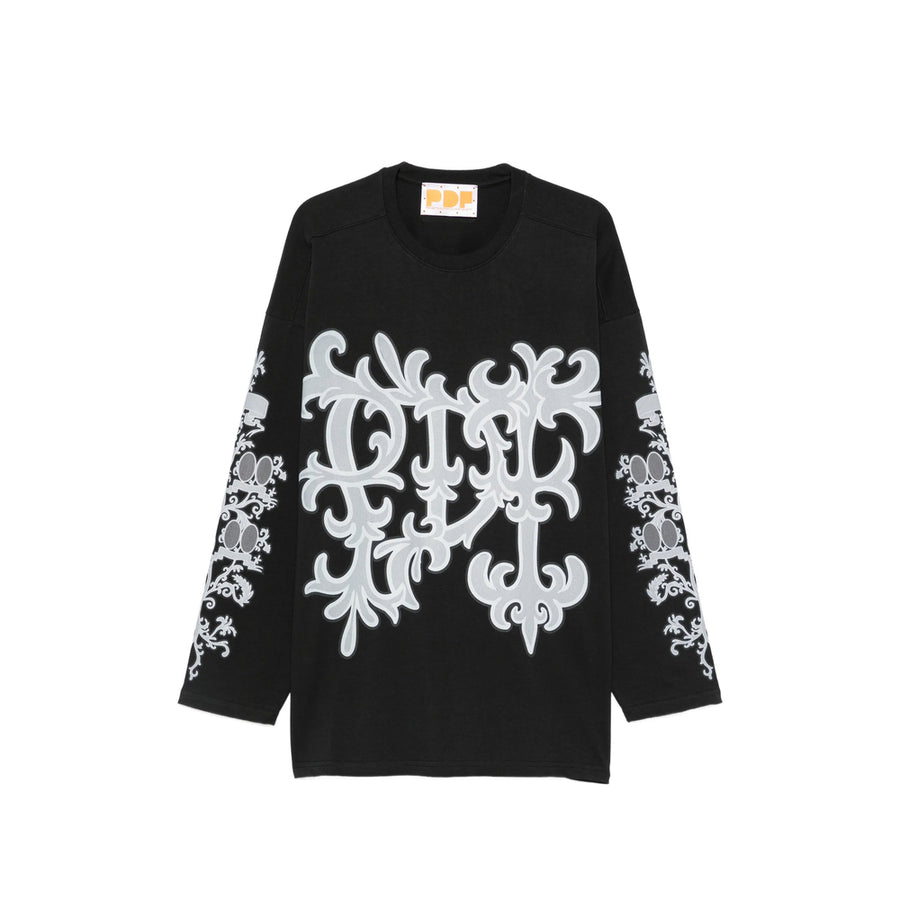 Long-Sleeved Graphic Print T-Shirt Black Cotton T-shirts
