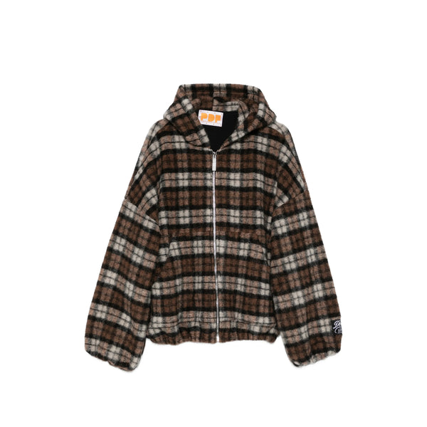 Zip-Up Hooded Sweatshirt Brown Check Brown/neutrals Polyester Top