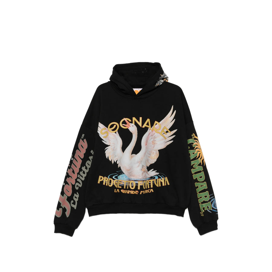 Hoodie Sweatshirt With Graphic Print Black Cotton Top