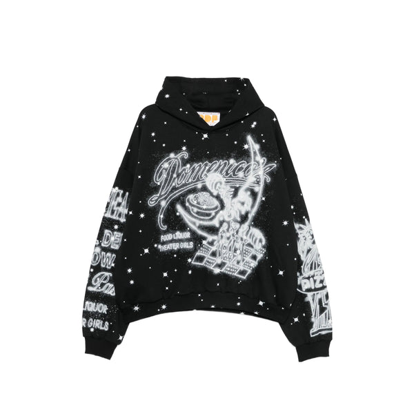Black Graphic Print Hooded Sweatshirt Black/white Cotton