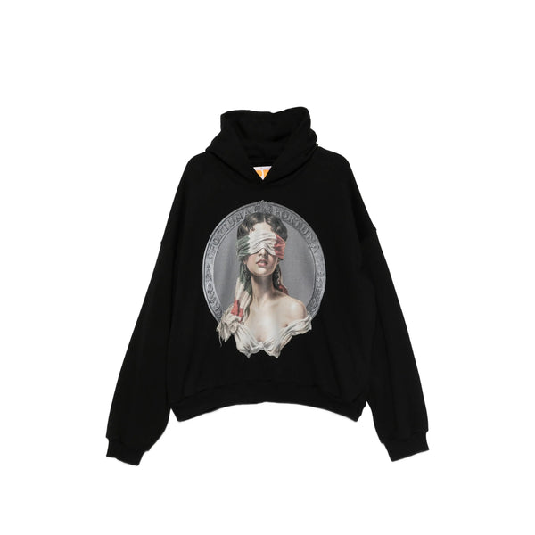 Hooded Sweatshirt Black Cotton Top