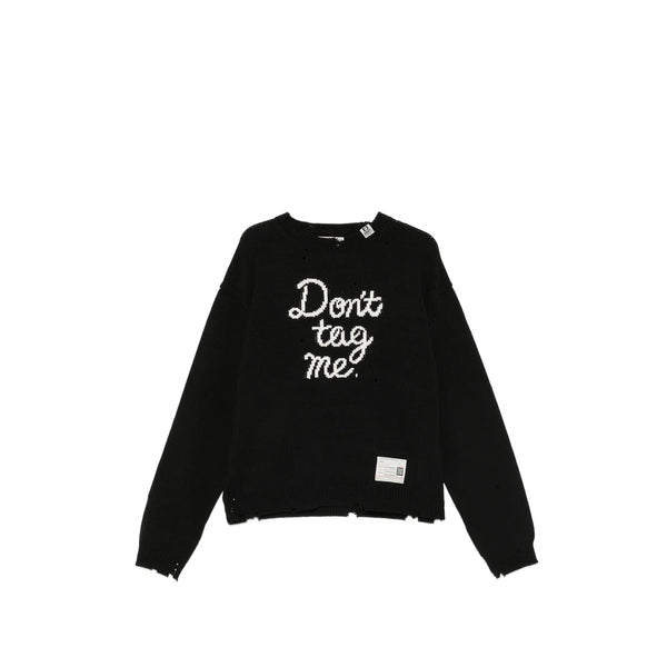 Distressed Knitted Sweater Black Cotton