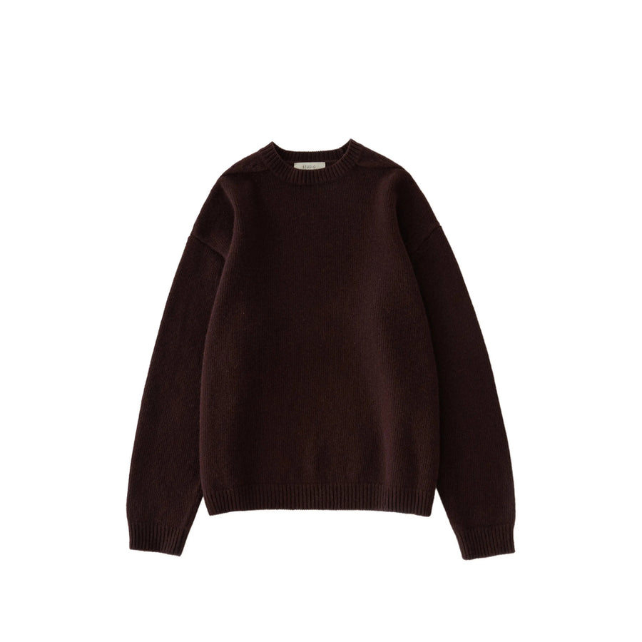 Crew Neck Wool Sweater Brown Lambswool
