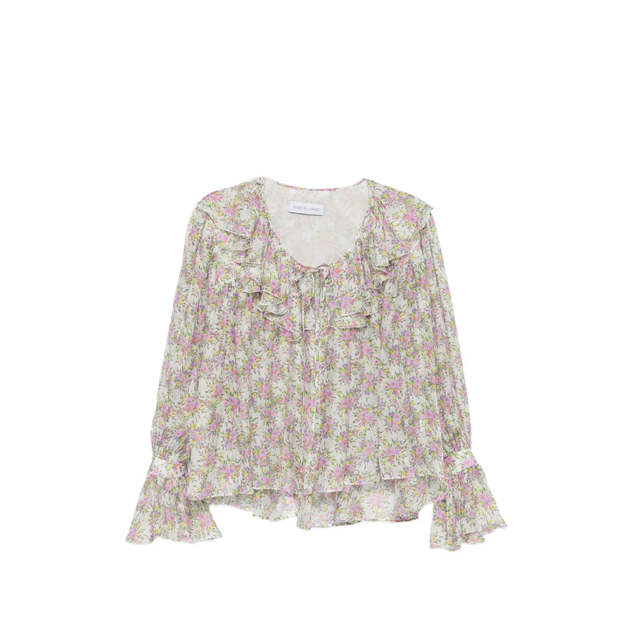 Silk Floral Print Blouse White Blouses