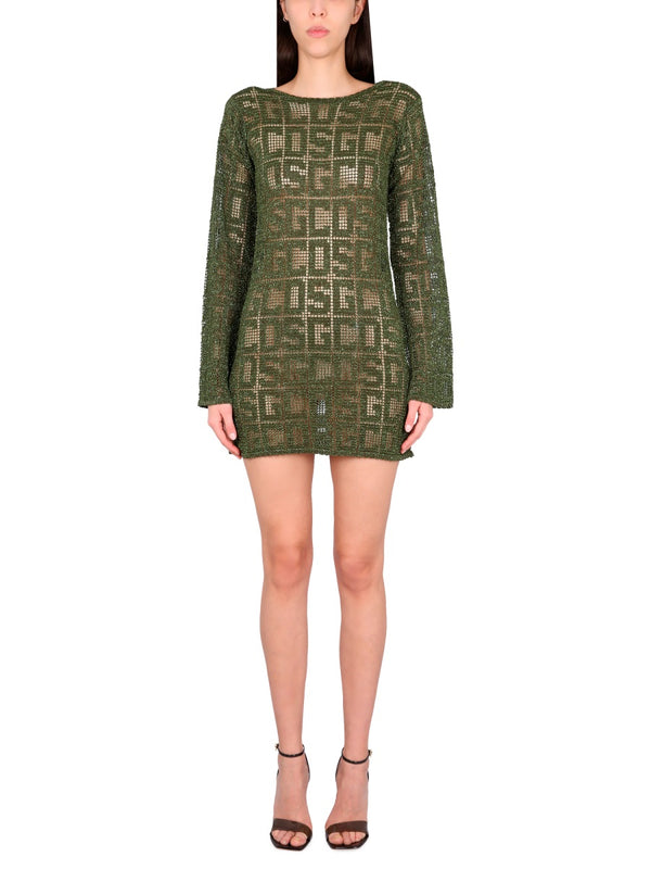 Monogram Macrame Dress Military Green Viscose