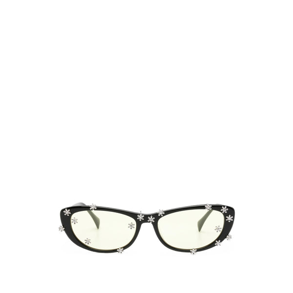 Cat-Eye Sunglasses With Flower Embellishments Black Acetate