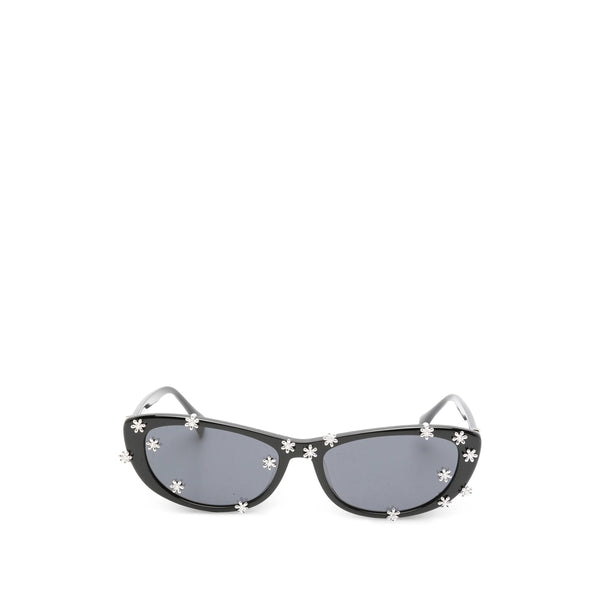 Cat-Eye Sunglasses With Flower Embellishments Black Acetate