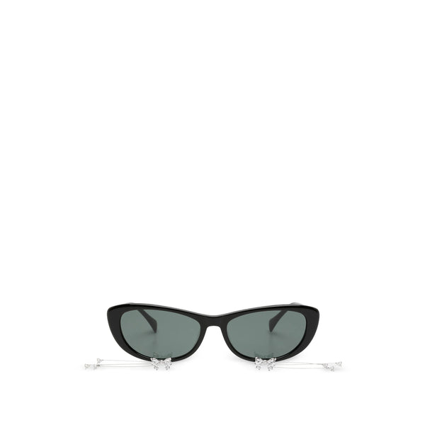 Black Cat-Eye Sunglasses With Crystal Bow Acetate