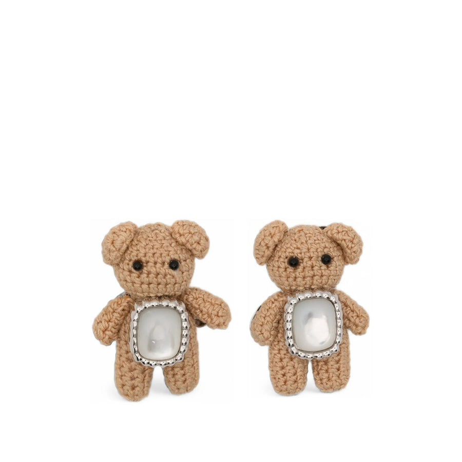 Teddy-Bear Motif Mother-Of-Pearl Earrings Silver/neutrals Mother Of Pearl
