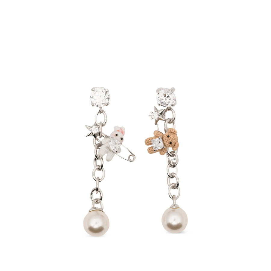 Earrings With Bear Motif And Faux-Pearl Silver/neutrals
