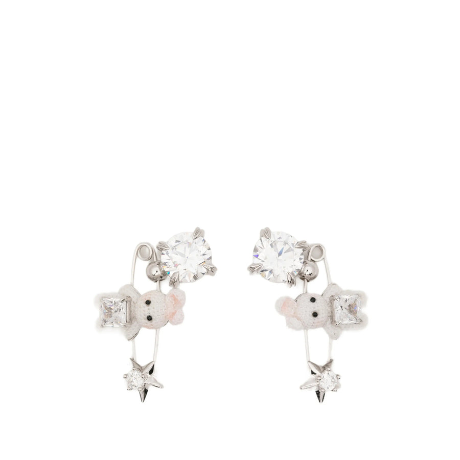 Earrings With Rabbit Motif And Safety-Pin Design Silver/white Sterling Silver