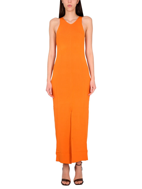 Elia Dress With Front Slit Orange Viscose