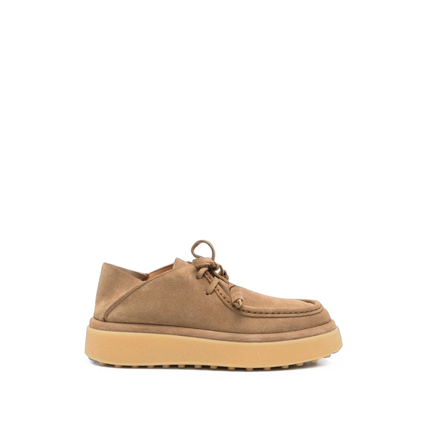 Leather Lace-Up Moccasin Shoes Brown