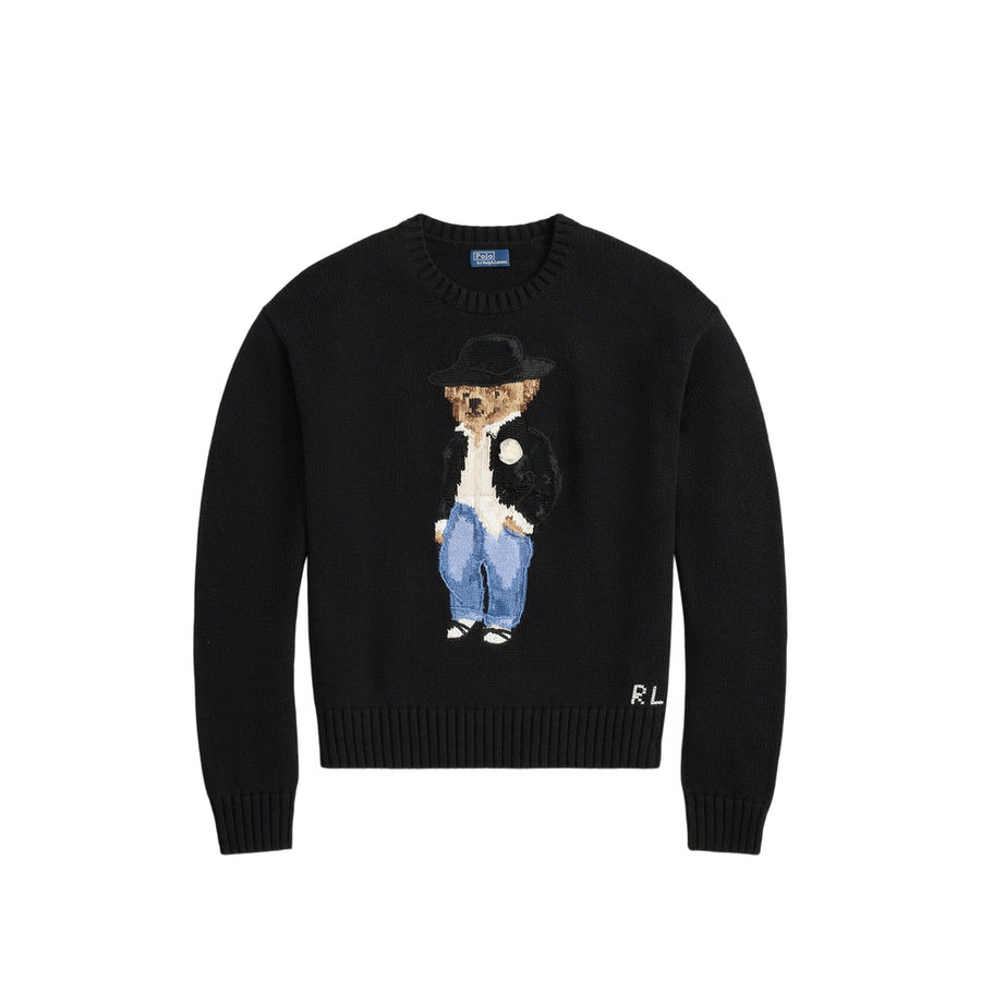 Knit Sweater Polo Bear Black Cotton