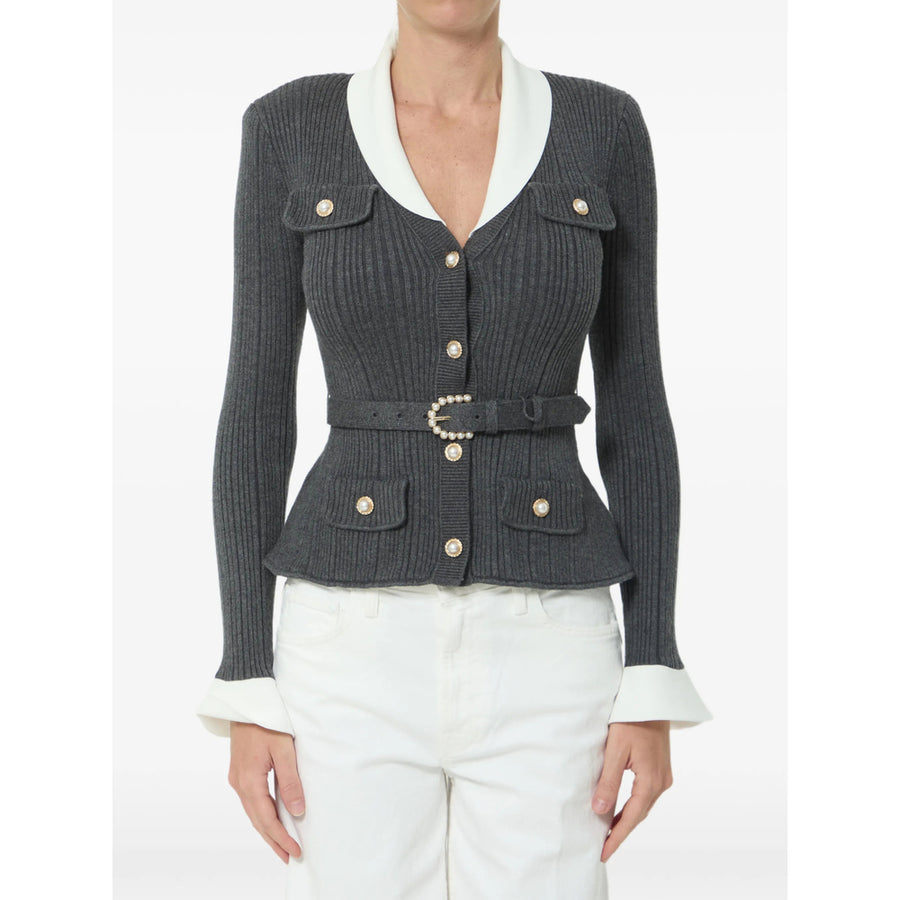 Ribbed Knit Cardigan Grey Outer: Polyamide Cardigans