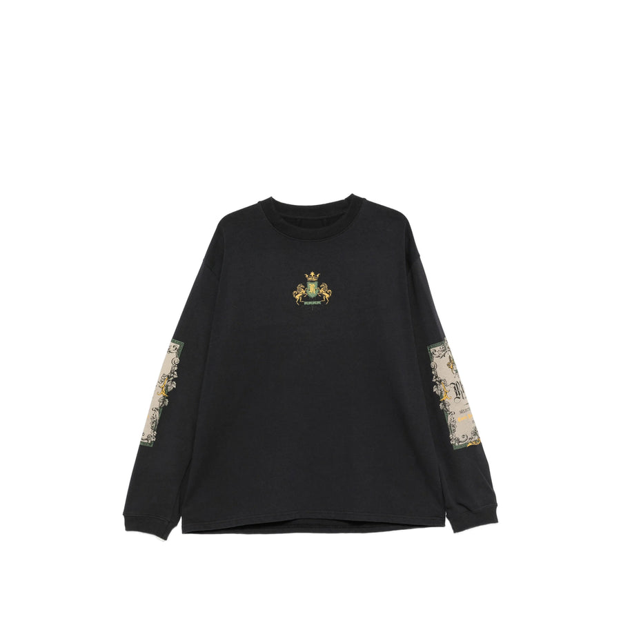 Long-Sleeved Graphic Print Cotton T-Shirt Black T-shirts And Polos
