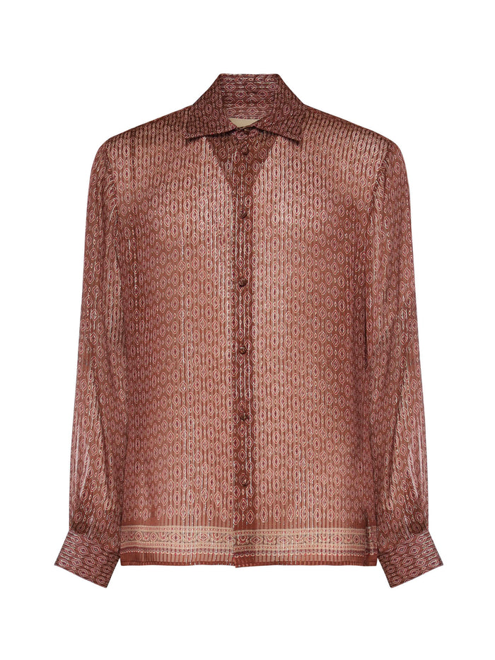 Valentino Garavani Shirts Hazelnut, Bordeaux, Ivory Silk Metallic Fiber