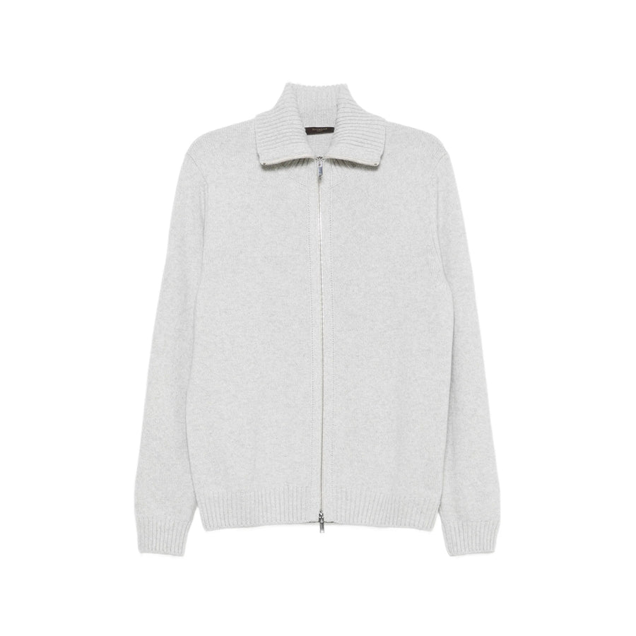 Zip-Up Virgin Wool Cardigan Grey Sweater