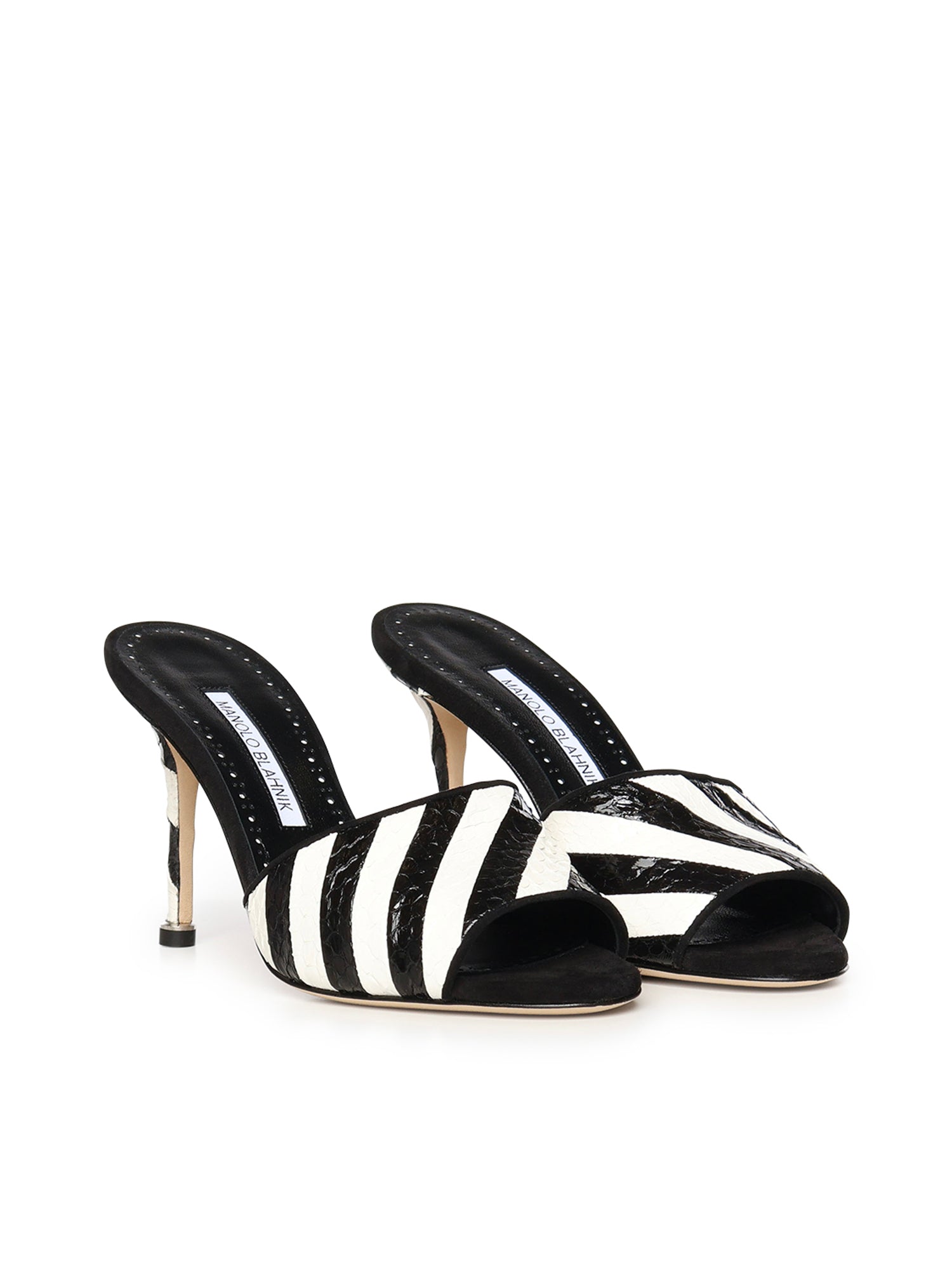 Manolo Blahnik Sandals White Elaphe Carinata