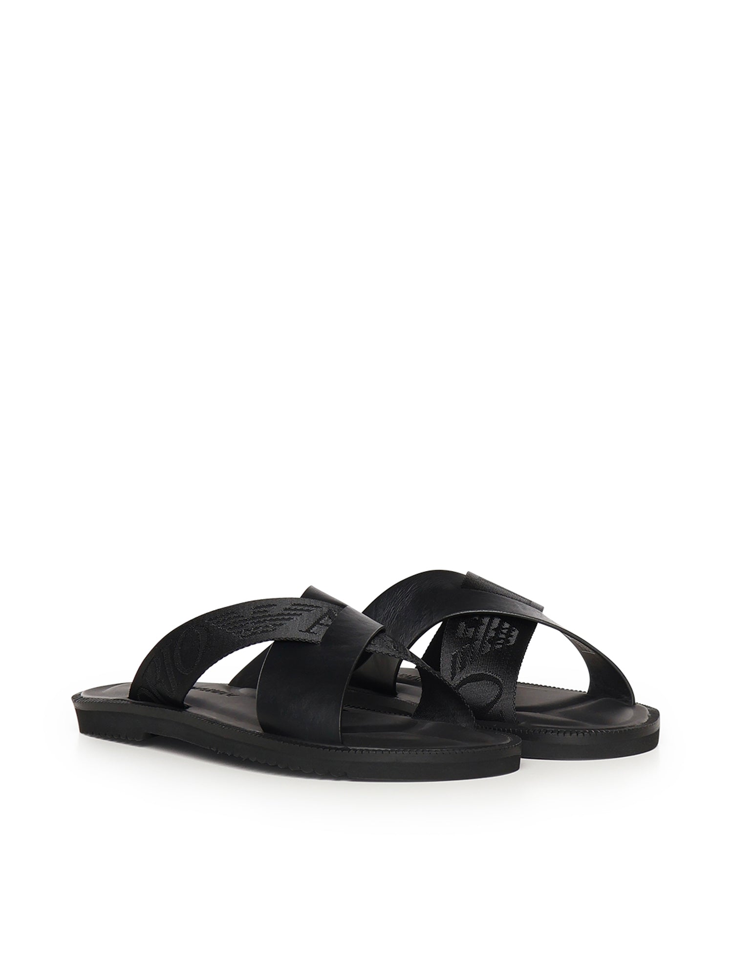 Emporio Armani Sandals Black Cowskin/ Polyester