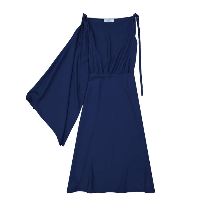Flared One Sleeve Midi Dress Blue Acetate Viscose