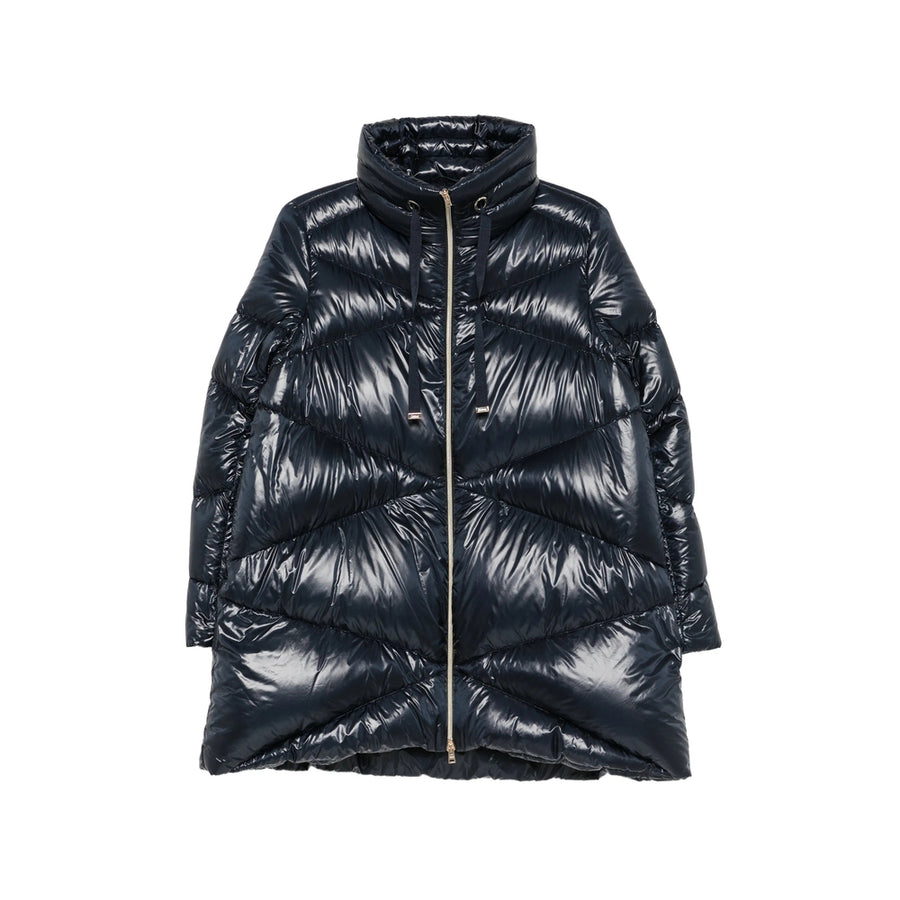 Padded High-Neck Coat Blue Single Breasted