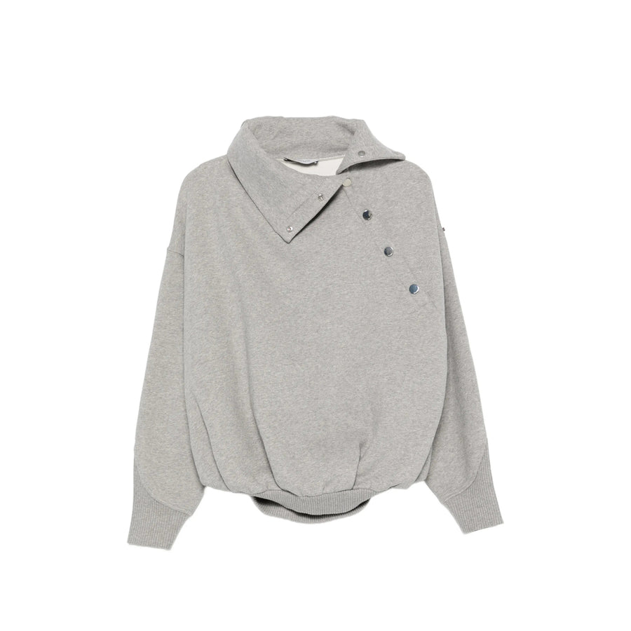 Sweatshirt With Asymmetric High Neck Grey Cotton Sweater