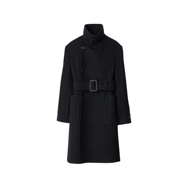 Wrap Coat Black Wool And Alpaca Single Breasted