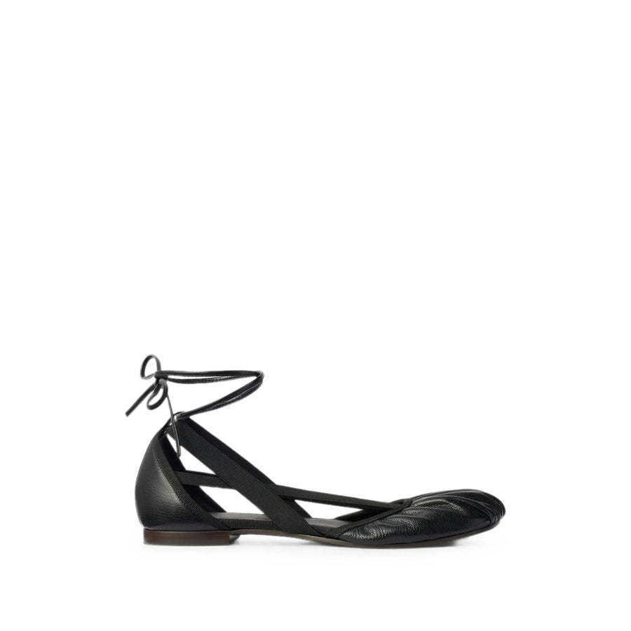 Leather Ballerina Shoes With Gathered Toe Black Outer: Goat Skin