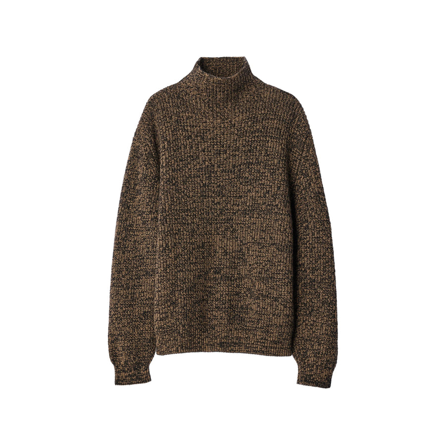 High Neck Ribbed Knit Brown Sweater Yak