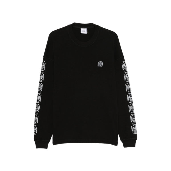 Sweater Waffle-Knit Black Cotton Sweatshirts