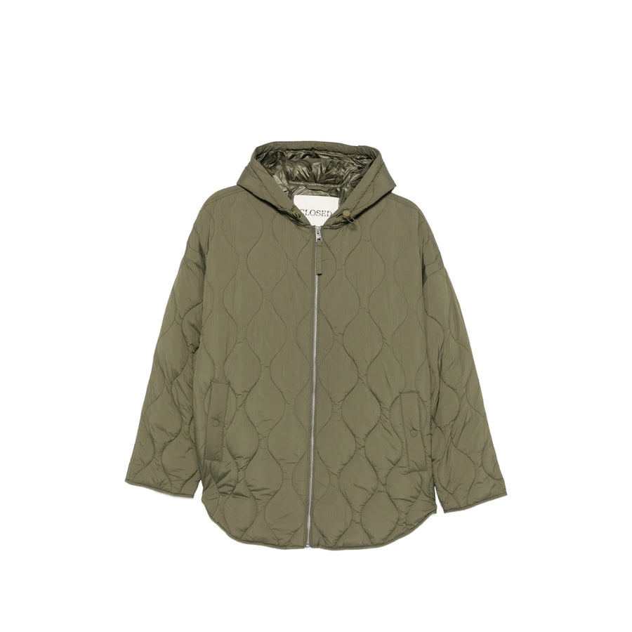 Quilted Hooded Jacket Olive Green Outer: Recycled Nylon
