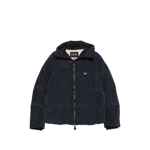 Padded Jacket Navy Blue Crinkled Texture
