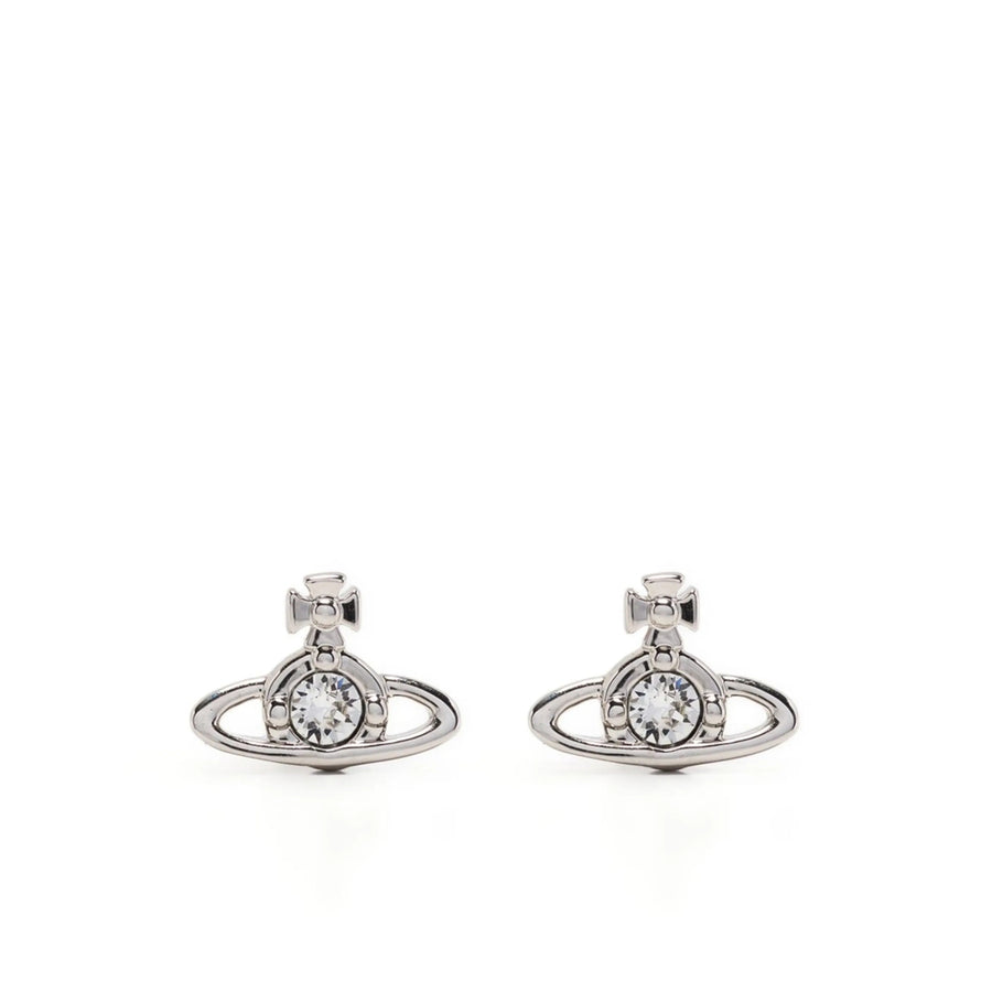 Earrings With Signature Orb Plaque And Crystals Silver Platinum
