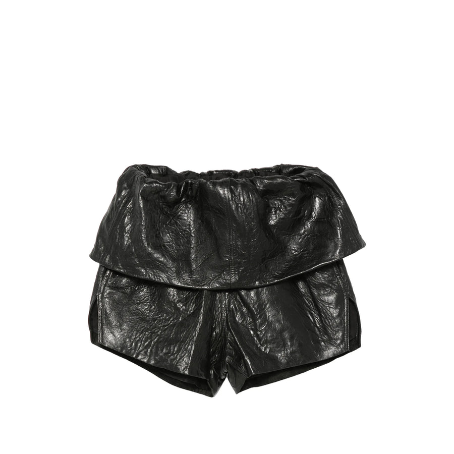 Leather Shorts With Foldover Waist Black/black Lambskin & Faux