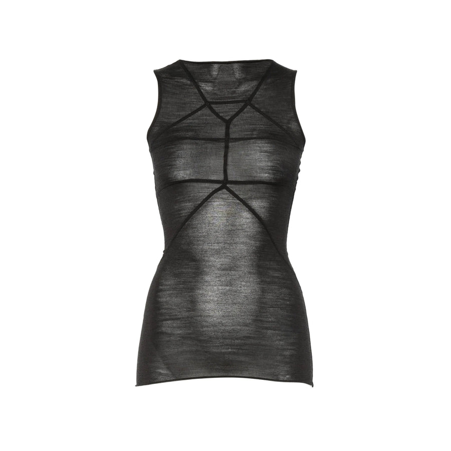 Tank Top Black Silk And Virgin Wool Vests & Tops
