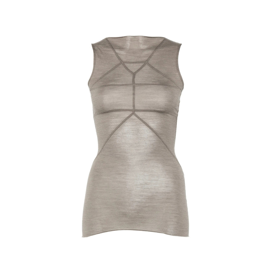 Sleeveless Top Grey Silk And Virgin Wool Vests & Tank Tops