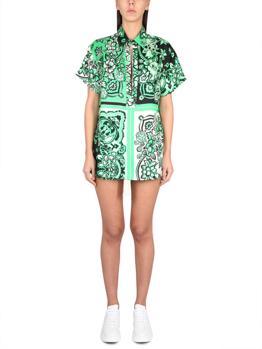Carre Bandana Shirt Green Silk Twill