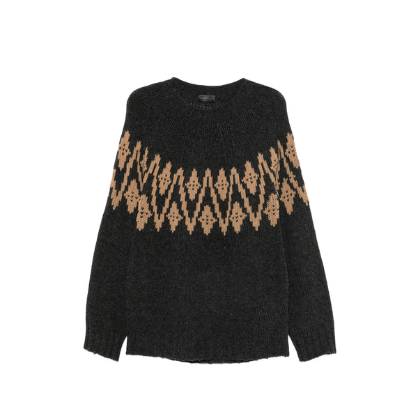 Sweater With Geometric Intarsia Knit Grey/neutrals Wool Jumpers