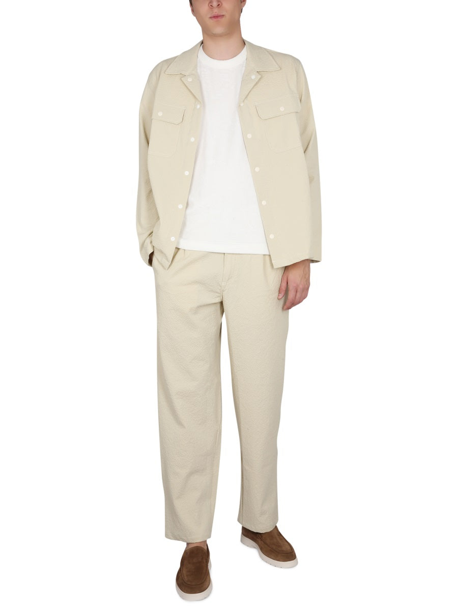Cotton Shirt With Bowling Neck Powder