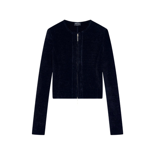 Fitted Ribbed Chenille Effect Jacket Blue Viscose