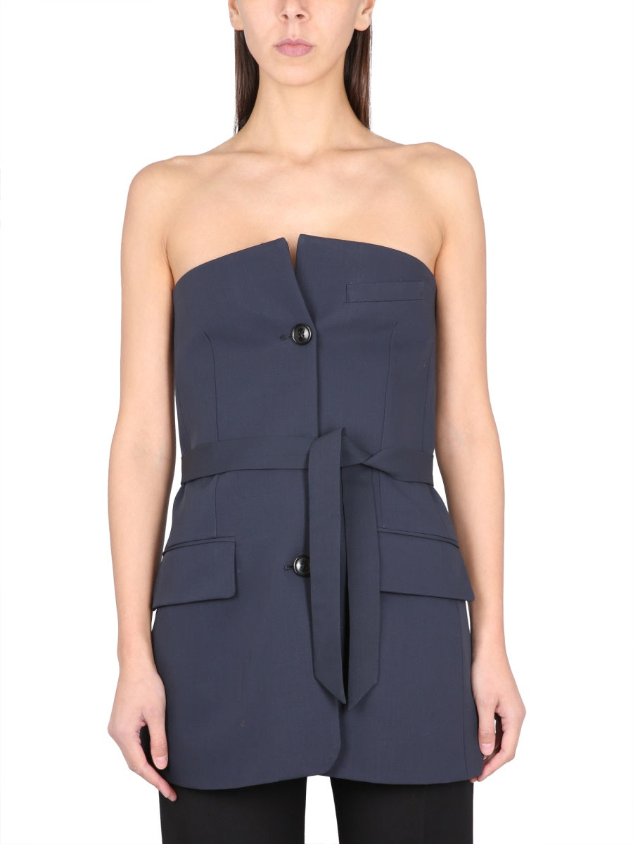 Elegant Three Horn Button Suit Blue Virgin Wool Tops