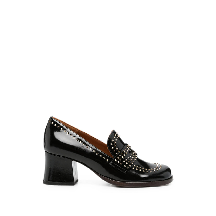 Loafers Black Calf Leather Block Heel