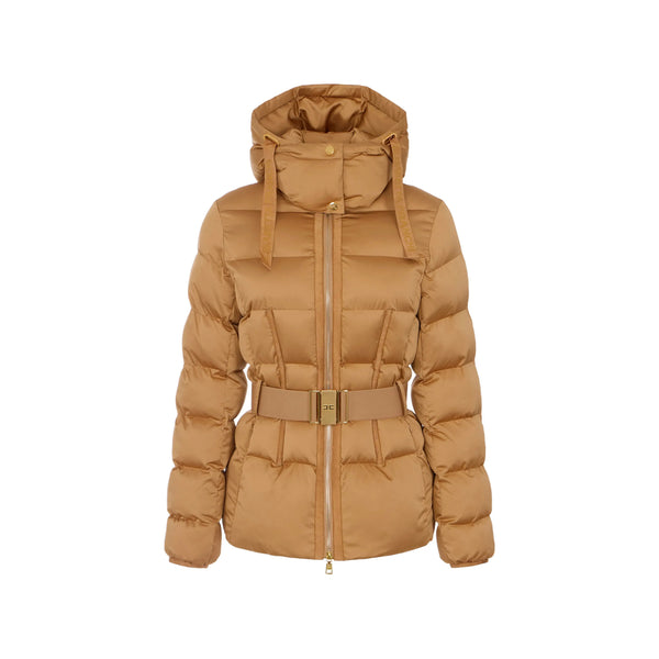 Puffer Jacket With Jewel Belt Neutrals Polyester