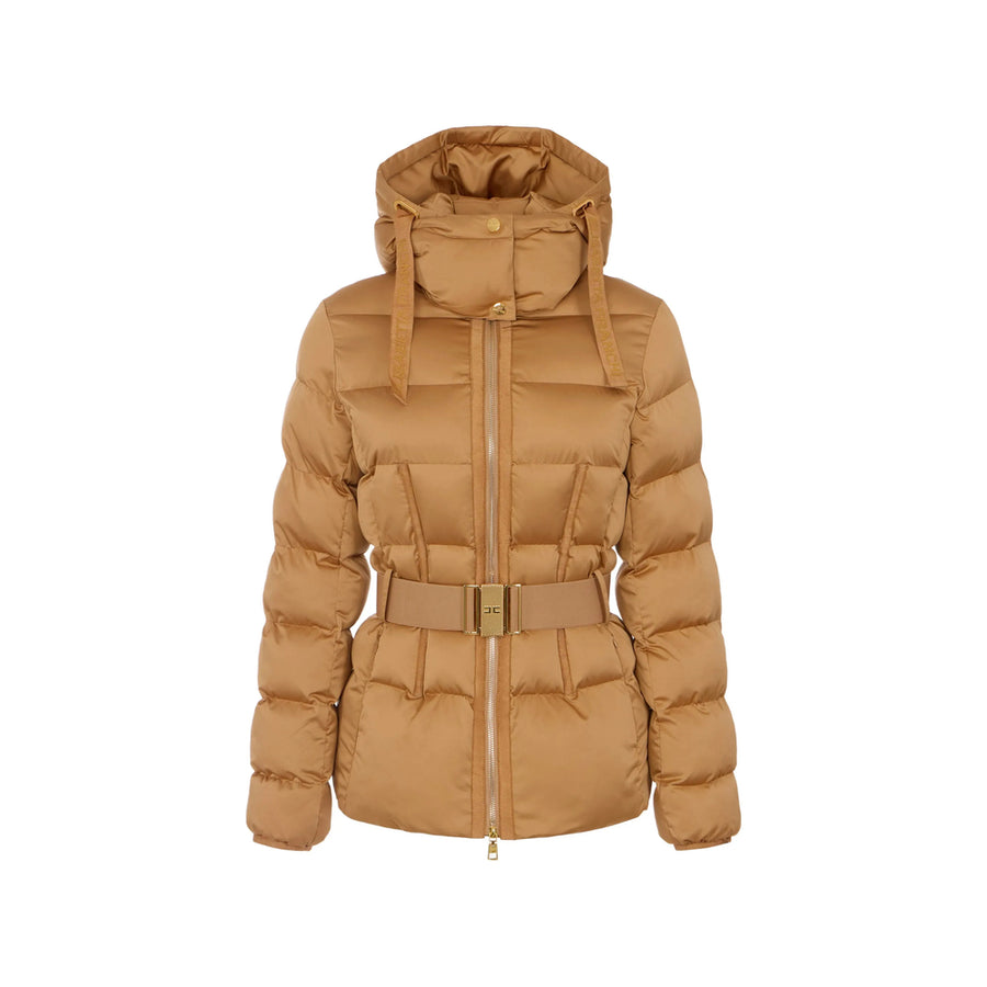 Puffer Jacket With Jewel Belt Neutrals Polyester